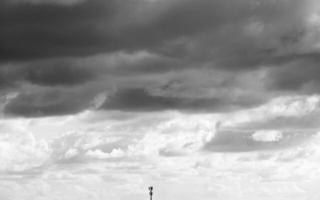 Dramatic black and white landscape of agricultural fields under stormy skies near Shlomi northern Israel